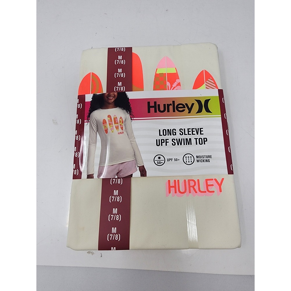 Hurley Girls Long Sleeve Rash Guard Swim Top White Polyester Athletic Size M